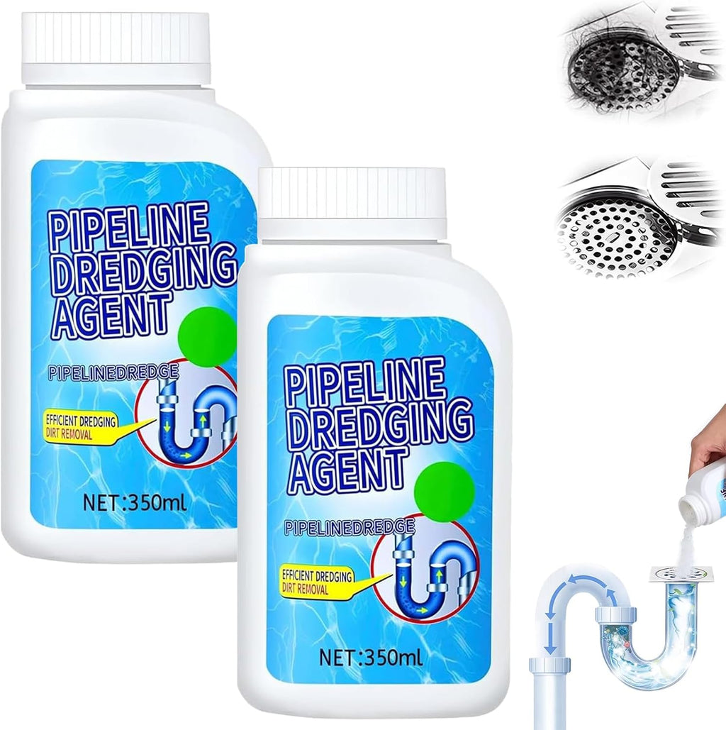Pipeline Dredging Agent, 350ml Drain Clog Remover Agent, Quick Cleaning Drain Toilet Cleaner Tool, Powerful Sink and Dr-ain Cleaner Powder for Kitchen Toilet (2Pcs)