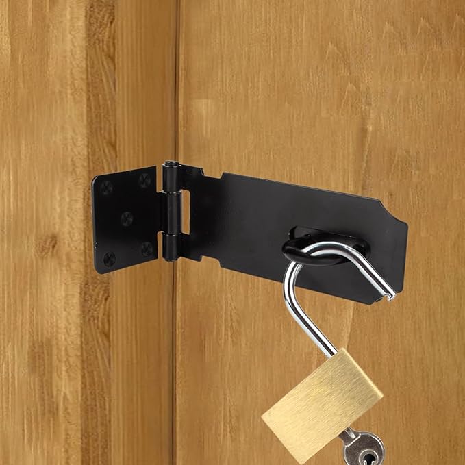 HOWDIA 180 Degree Hasp Lock Latch with Lock, 4 Inch Latch Lock with Screws and Padlock, Stainless Steel Pad Lock Latches Locking Latch Security Door Clasp Hasp for Shed/Gate/Storage Lock（Black）