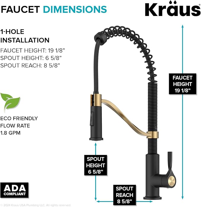 KRAUS Torak Pull Down Kitchen Faucet in Spot-Free Brushed Brass/Matte Black with Commercial Style Spring Spout, 2 Function Sprayer, Pre-Attached Water Lines, and Mounting Hardware, KPF-2635SFBBMB