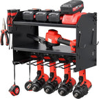 3 layers power tool organizer Loads 150lbs with 4 Cordless Drill Holder and 8 Outlet Power Strip,it’s good choice for husband birthday gift,black