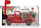 Christmas Red Truck Mailbox Covers Magnetic 25.5x21 Inches Large Size Winter Xmas Tree Mailbox Wraps Post Letter Box Cover Oversized for Outside Garden Yard Outdoor Decorations