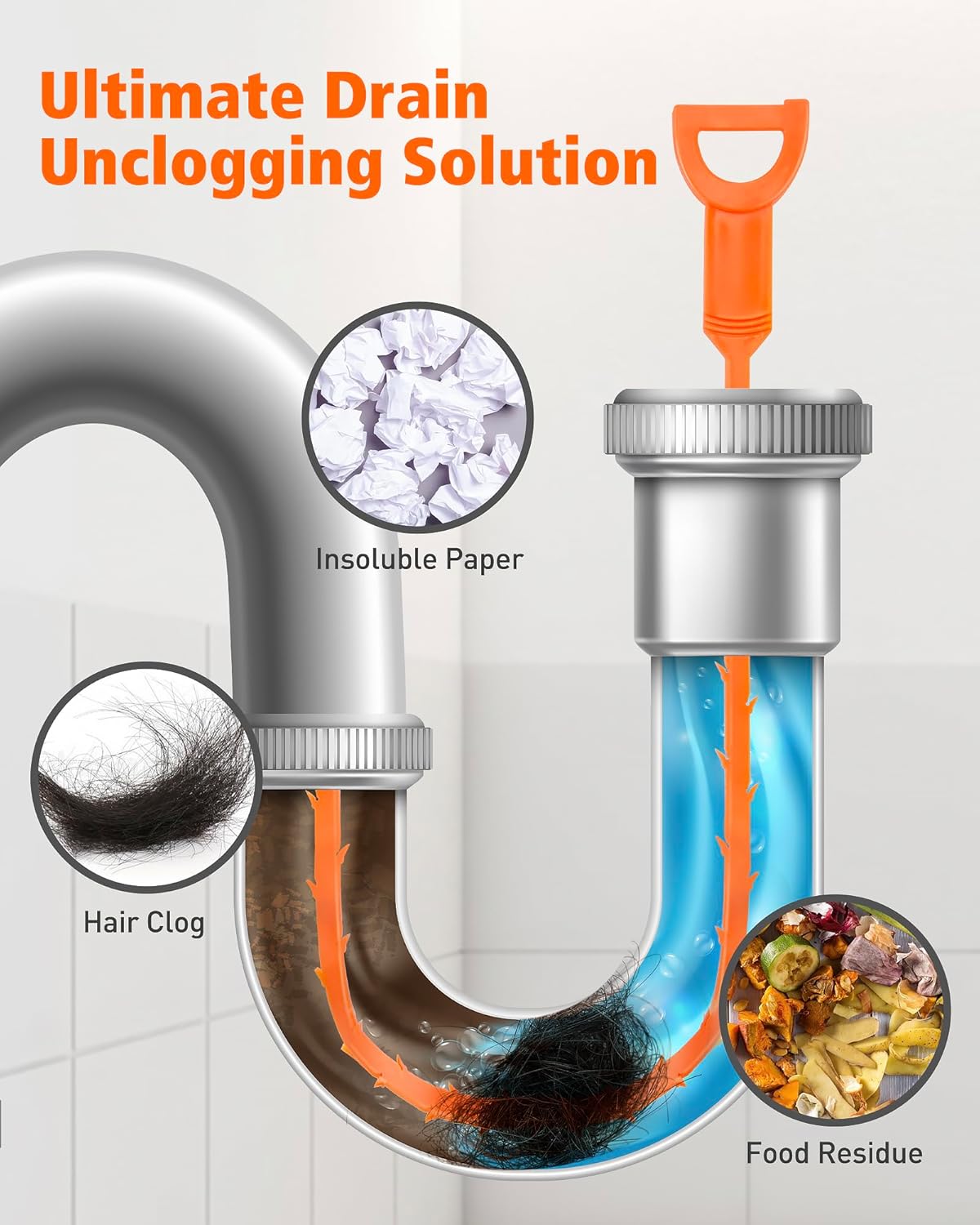 Drain Clog Remover, 25-Inch Drain Hair Removal Tool, Drain Hair Remover Plumbing Snake, Drain Cleaner Hair Clog Remover, Shower Drain Hair Catcher, Easy & Quik to Use on Most Drains - 6 Pack