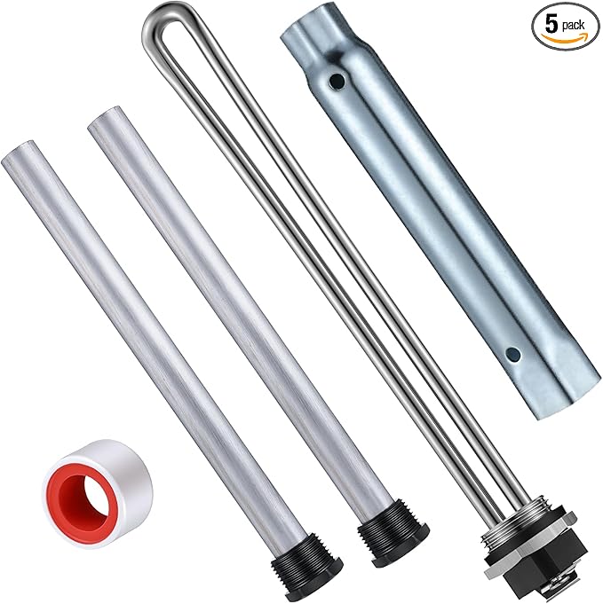 Saillong 5 Pieces RV Water Heater Elements Include 2 Anode Rod 1 Electric Heater Element 1 Dual Hex Wrench and 1 Tape Replacement Kit Compatible with Suburban RV Parts
