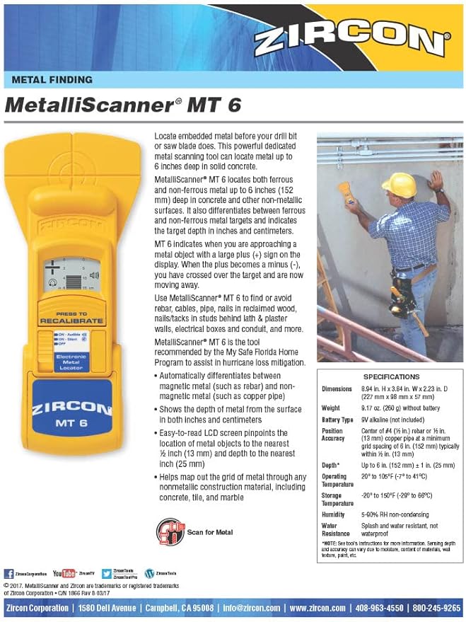 Zircon MetalliScanner MT6 Professional Metal Detector,Yellow,12.17 x 8.23 x 3.58 inches
