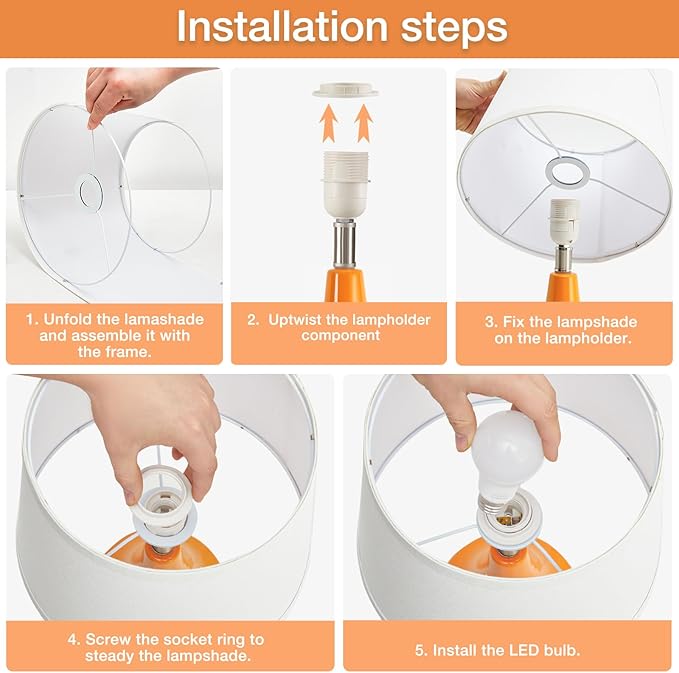 GyroVu Table Lamp Set of 2, Ceramic Table Lamp Classic Beside Lamps Nightstand Lamp Modern Table Lamp for Living Room, Bedroom & Office Rocker Swtich Orange-LED Bulbs Included