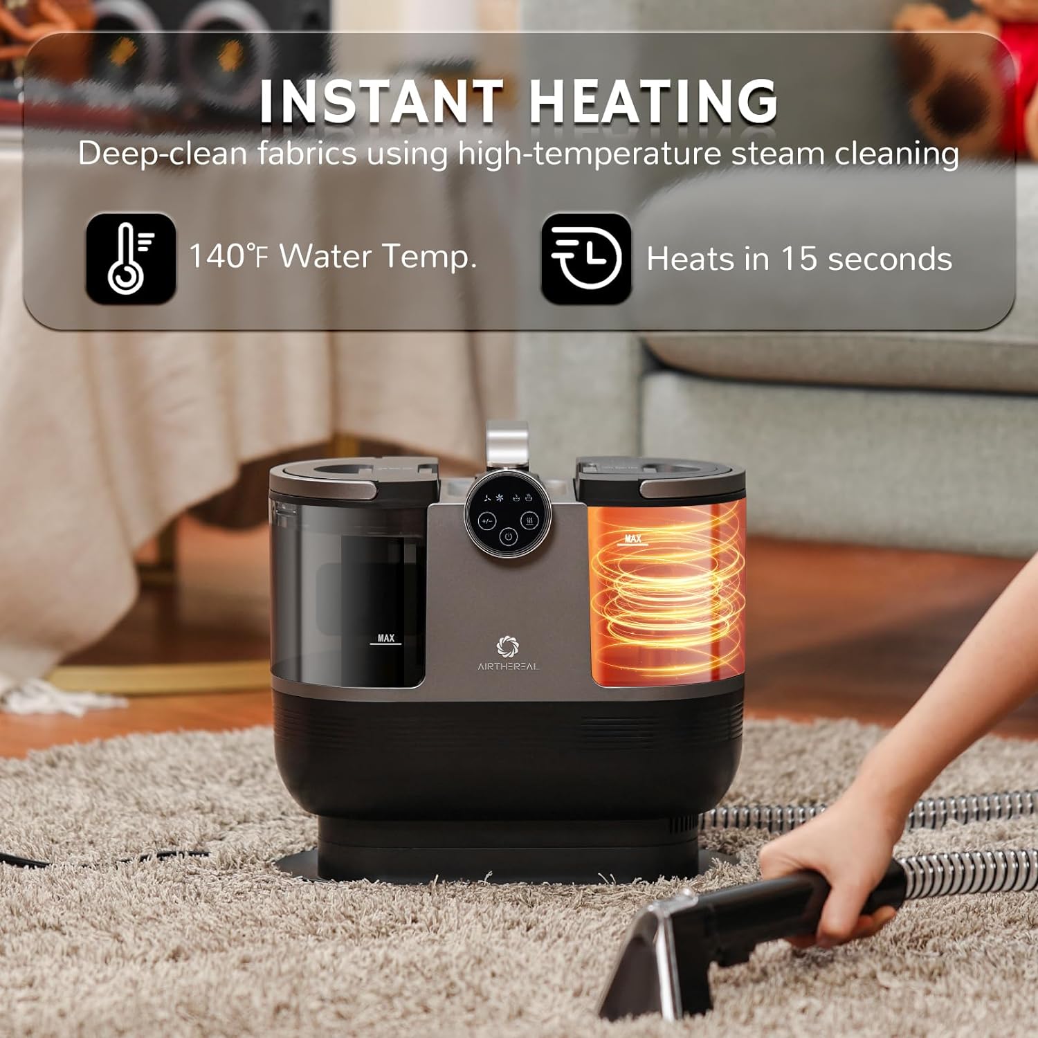 Airthereal S1 Carpet Cleaner Machine, Instant Heating Portable Upholstery Spot Cleaner, Shampooer Machine with Self-Cleaning, 14 Kpa Stain Remover Deep Cleaner for Pets, Stairs, Car Seat and Couch