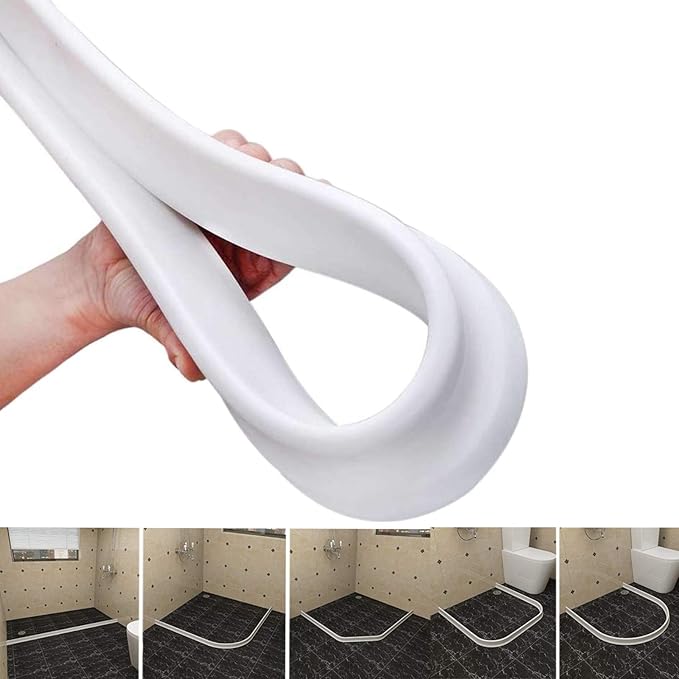 Silicone Wet Room Bathroom Floor Seal Screen Door Seal Strip Shower Dam Prevents Overflow of Water | Waterproof Self-Adhesive and Bendable Waterproof Strip for Wet and Dry Separation (White-80inch)