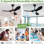 42-Inch Solid Wood Ceiling Fan with Lights, Remote Control, Dimmable, Reversible, Wood Blades, Power-Off Memory, Quiet DC Motor – Modern Black Ceiling Fan for Living Room, Bedroom, Patio