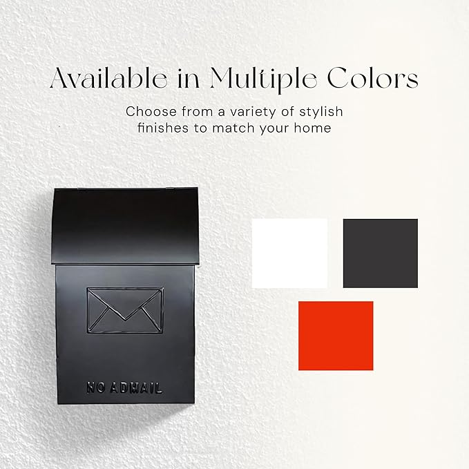 NACH Mailboxes for Outside Wall Mount, 15 x 9.5 x 4 inches, Black Wall Mounted Mailbox and Newspaper Holder, Waterproof Mailbox for Door - The No Admail Milano Mailbox
