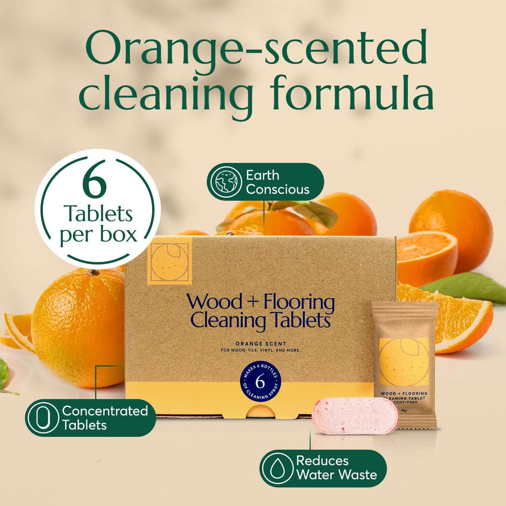 CLEANOMIC Wood and Flooring Cleaning Tablets (6 Pack) - All-Purpose Multi-Surface Household Cleaner Tablets (Orange Scent)