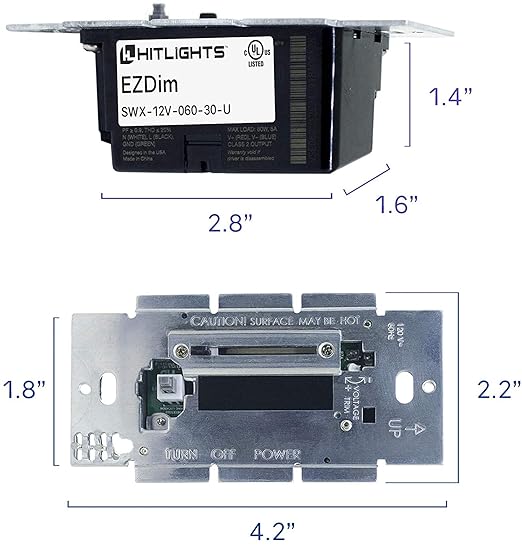 HitLights 100 Watt LED Driver and Dimmer Switch Single Integrated Unit, EZDim 120V AC – 24V DC Wall Dimmer Switch Compatible with Most Solid Color 24VDC Tape Lights and Fixtures, UL Listed