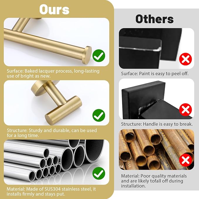 Brushed Gold Bathroom Hardware Accessories Set 4 Pieces Towel Bar Set Modern Round Towel Ring 19.68 in Towel Bar Towel Hook and Toilet Paper Holder Stainless Steel Wall Mounted