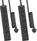 Flat Plug Power Strip, 2 Pack, 6 Ft Ultra Thin Flat Extension Cord, Surge Protector with 5 Outlets & 3 USB Ports (2 USB C Slots), 1700 Joules, 3-Prong, Wall Mount for Home Office Dorm, Black