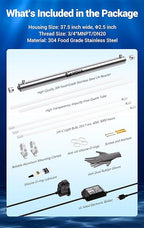 HQUA-OWS-124 UV Water Purifier for Whole House, 12GPM 110V 40W Model + 2 Extra Lamp + 1 Extra Ballast + 1 Extra Quartz Sleeve