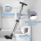 Air Plunger for Drain, High Pressure Air Drain Blaster with Visual Barometer Stainless Steel Toilet Clog Remover Toilet Unclogger Plungers for Bathroom, Toilets, Sink, Kitchen (Gray)