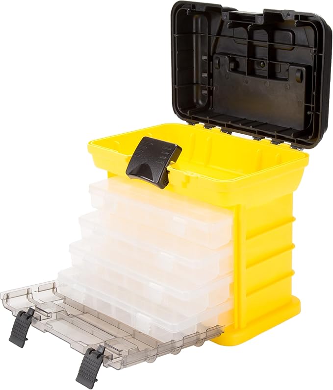 Portable Tool Box - Small Parts Organizer with Drawers and Customizable Compartments for Hardware, Tackle, Beads, or Crafts by Stalwart (Yellow)
