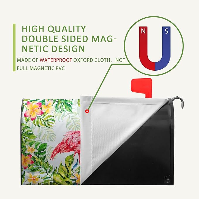 Pink Flamingo Tropical Magnetic Oversized Mailbox Cover Summer Palm Leaf Decoration 25.5x21 Inch Jungle Floral Mailbox Wrap for Garden Decor