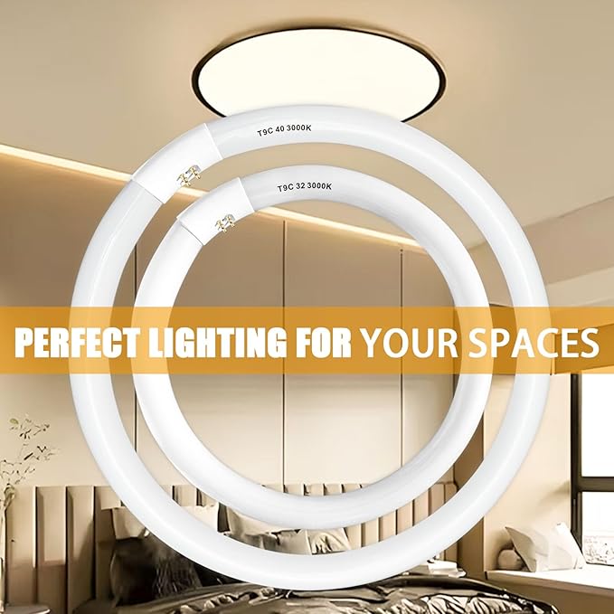 FC16T9/WW 40 Watt and FC12T9/WW 32W Set, 2700K Soft White, 16'' T9 40W Circline Light Bulbs, 12 inch 32 Watt Circular Fluorescent Tube, Round Fluorescent Bulb CRI 82, 5700 Lumen G10q