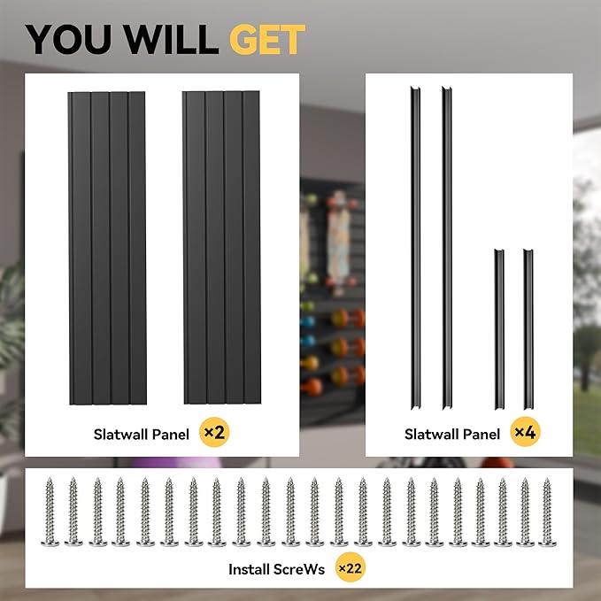 RORA Slat Wall Paneling Garage Slat Wall Storage Systems 2x4 ft Slatwall Black Heavy Duty Satwall for Tool Organization ,Pvc Slat Wall Panels,Fits for Storage and Display