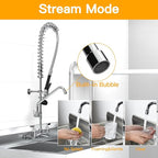 Commercial Sink Faucet with Sprayer 36"Height 8"Center Brass Constructed Wall Mount Commercial Kitchen Faucet with Pull Down Pre-Rinse Sprayer and 12" Swing Spout for 2/3 Compartment Sink(36")