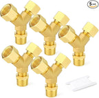 GASHER 5PCS Brass Pipe Fitting Male Branch Tee Y Adapter 1/2" NPT Female x 1/2" NPT Female x 1/2" NPT Male