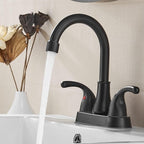 Bathroom Sink Faucet FRANSITON 4 Inch Faucet 2 Handle Bathroom Sink Faucets Lead-Free Matte Black Bath Sinks Faucets with Pop-up Drain Stopper and Supply Hoses