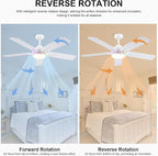 52 Inch Ceiling Fans with Lights and Remote/APP Control, Modern Ceiling Fan with RGB Lights for Bedroom Living Room Patio Porch Outdoor, Reversible Quiet Motor, 5 Wood Blades, White