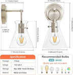 Wall Sconce for Bathroom Modern Vanity Light Fixtures Hardwired Wall Mount Lighting Lamp Farmhouse Wall Lights with 6" Clear Glass Shade for Bedroom Living Room, Brushed Nickel, 1 Pack