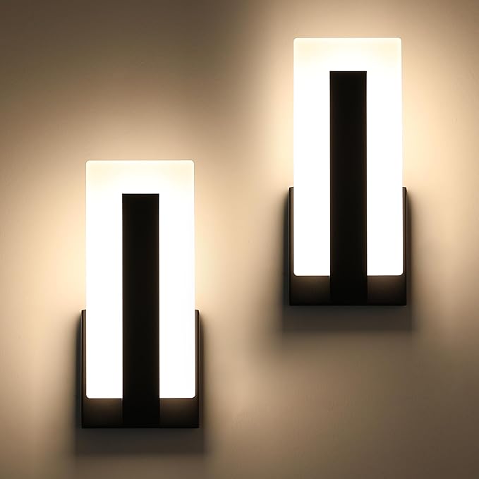 Joosenhouse Modern LED Wall Sconce Dimmable Wall Mounted Lamp Set of 2, Black 3000K Warm White Wall Lamp, Hardwired Bathroom Vanity Light, Indoor Wall Lights for Hallway, Bedroom, Study, Living Room.