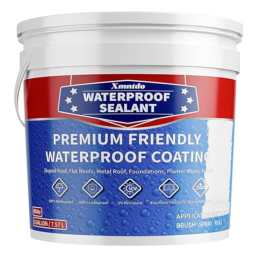 Waterproof Sealant - 2 Gallon, White, Multi-Surface Leak Repair Coating, Indoor & Outdoor Polyurethane Waterproof Coating, Crack & Leak Fix, Durable Water-Based Rubber Sealant, Easy to Apply