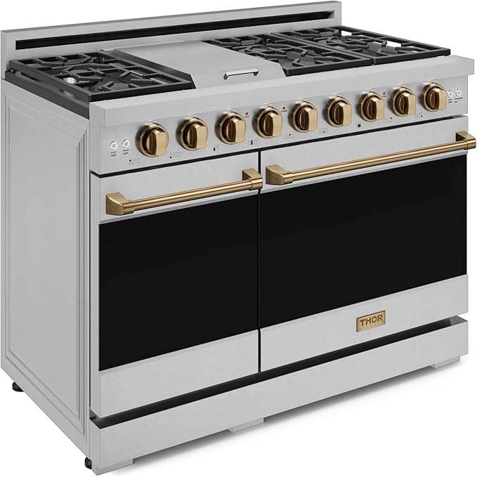 Gordon Ramsay by THOR Kitchen 48 Inch Professional Gas Range with Double Oven in Stainless Steel/Bronze