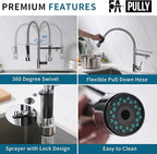 Fapully Chrome Faucet for Kitchen Sink,Kitchen Faucets with Pull Down Sprayer,Commercial Single Handle Kitchen Faucet