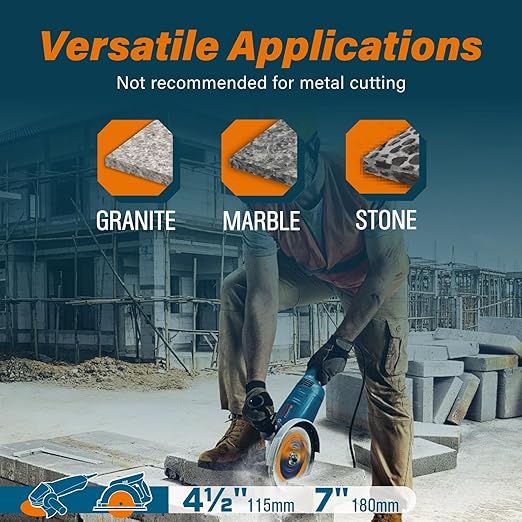 4.5 Inch Diamond Blade for Granite, Ceramic, Marble, Stone and Hard Bricks, Super Thin Turbo Rim Design for Angle Grinders and Handheld Saws, Dry and Wet Use, 7/8"-5/8" Arbor (2 PCS)