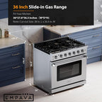 Empava Gas Range,True Convection Oven 6.0 Cu. Ft,6 Deep Recessed Burners Cooktop, Heavy Duty Continuous Grates in Stainless Steel with Storage Drawer, Freestanding & Slide-in,36 Inch