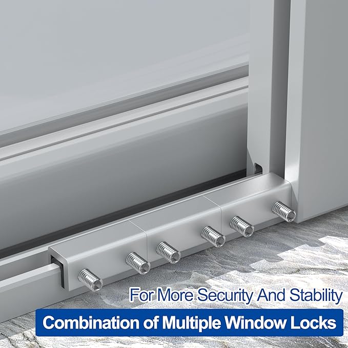 RELIANCER 8 Sets Sliding Window Locks,Aluminum Security Door Window Stoppers,Adjustable Safty Windows Lock for Horizontal & Vertical Fenster Doors,Child Proof Slider Windows Blocker for Home Safety