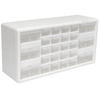 Akro-Mils 26-Drawer Plastic Drawer Storage Cabinet for Garage Organization, Bead Organizer, Building Bricks Storage, Teacher Toolbox, Makeup Organizer, 20" W x 6" D x 10" H, 10124 White