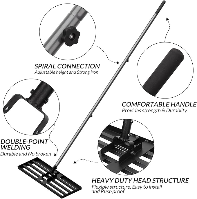 Walensee Lawn Leveling Rake, 7FT 45"x10" Levelawn Tool, Heavy Duty Effort Saving Lawn Level Tool, Steel Handle Lawn Leveler for Yard Garden Golf Course, Ease Level Soil Sand Dirt Surfaces