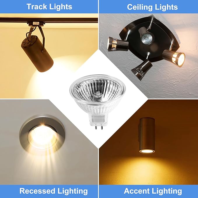 MR16 Halogen Light Bulb 2 pin 50W 12V, High Output GU5.3 Base for Landscape Lights, Track Lights, Fiber Optics, Desk Lamps, 2700K Warm White Dimmable, 6 Pack