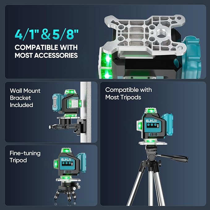 Elikliv Laser Level 360 Self Leveling, 200Ft Green Laser Level Lines Tool, 4x360° Cross Line Laser, Self Leveling Laser Level for Construction＆Picture Hanging, Rechargeable Batterie(16Hrs)