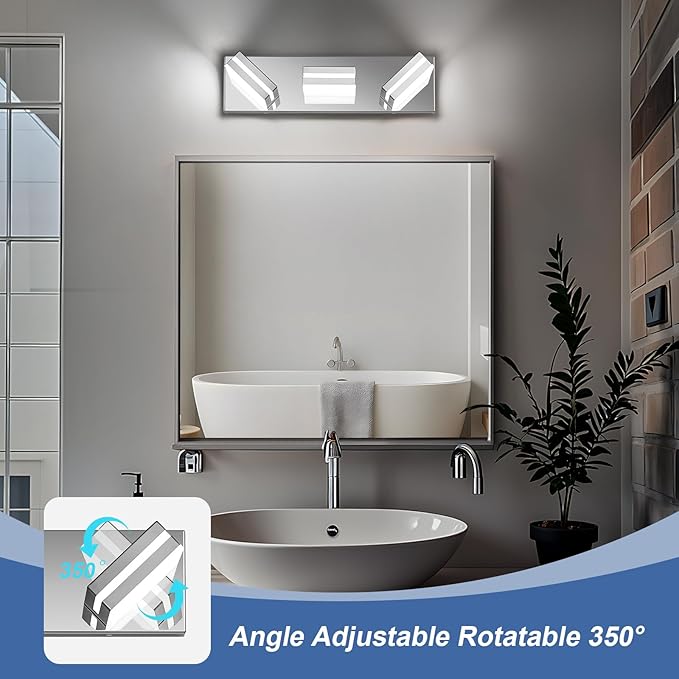 Modern LED Bathroom Lights Fixtures(3-Light),Metal Chrome Acrylic Wall Lighting,Vanity Lights for Bathroom Over Mirror(6000k 16In