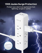 Surge Protector Power Strip with USB: TROND 5ft Flat Plug Extension Cord with 9 Outlets, 20W USB C Port, Supports Fast Charging, Mountable Desk Charging Station, Office Hotel Dorm Room Essentials