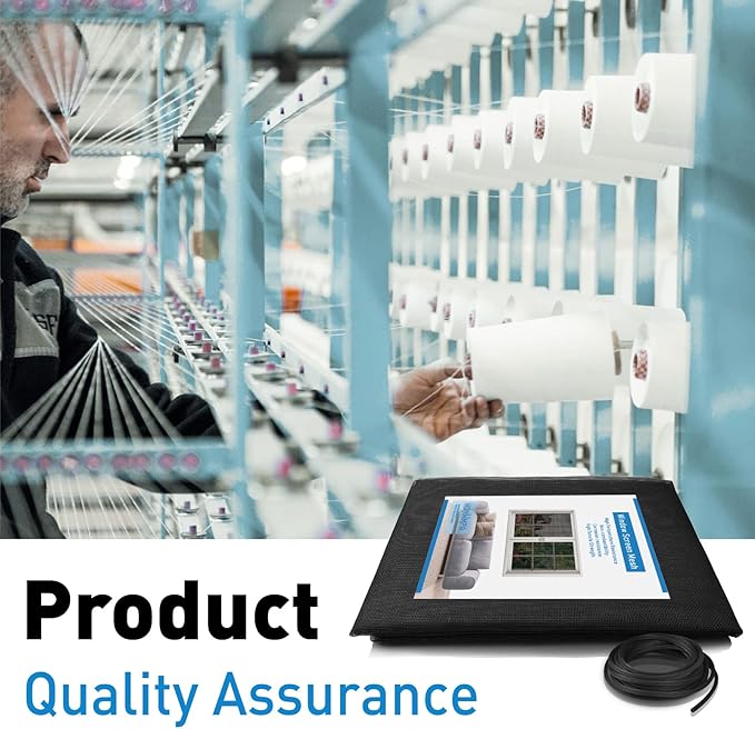 Window Screen Replacement Kit, 59"W × 106"L Durable Polyester Adjustable Screen Mesh with Retainer Spline (32ft) for DIY Project Window Screen Door Screen Replacement & Repair, Black