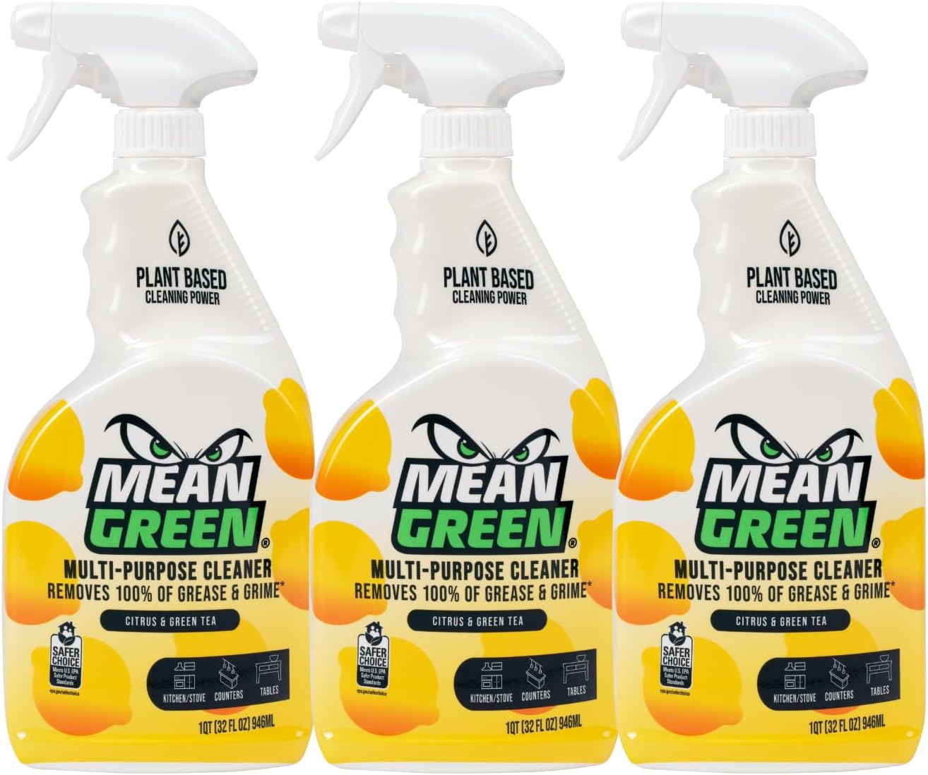 Mean Green Non-Concentrated Ready-to-Use Multi-Purpose Cleaner, Citrus & Green Tea, 32 Ounce 3ct