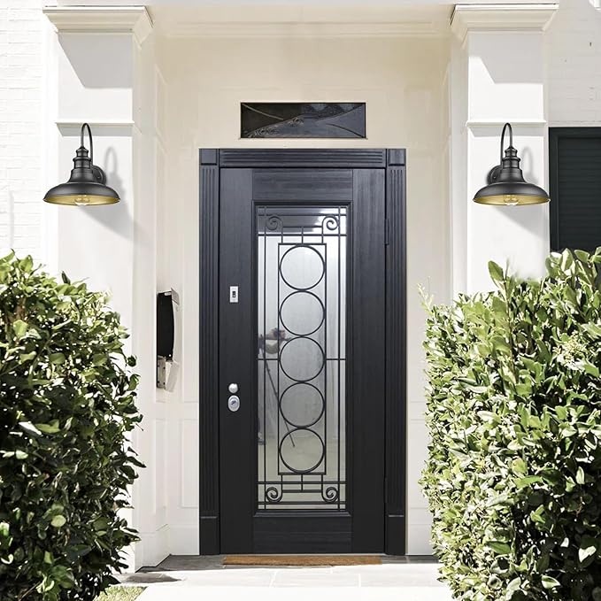 Dusk to Dawn Sensor Outdoor Barn Light Fixtures Outdoor Wall Sconces Farmhouse Wall Mount Lights Exterior Gooseneck Light Fixture Black Finish Industrial Wall Lantern for Porch, Entryways, 4 Pack