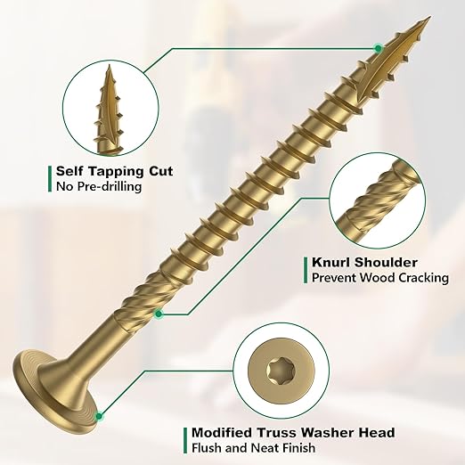 4-1/2 Inch Heavy-Duty Outdoor Deck Screws, 50Pcs Star Drive Decking Wood Screws, Rust Resistant Timber Screws for Timber/Log/Landscaping Wood (#14 x 4-1/2" Tan)