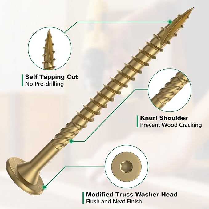 250 Pcs Black Star Drive Wood Screws 6 inch - Rust Resistant Timber Deck Screws for Landscaping, Log & Timber Wood - Heavy-Duty Outdoor Fasteners (#14 x 6 Tan