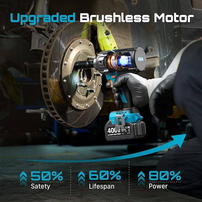 Seesii [Upgraded] Impact Wrench 1180 Ft-lbs (1600 N·m): 1/2" High-Torque Impact Gun with Detachable Handle, 21V Cordless Impact Driver 2x 4.0Ah Batteries for Car/Pickup Truck/Mower/Industrial Tasks