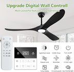 60 Inch Black Ceiling Fans with Lights and Dimmable Mordern, Outdoor Ceiling Fan with Lights High CFM Quiet 3 Blades Propeller Wood Ceiling Fan for Patio,Porch,Farmhouse,Gazebo