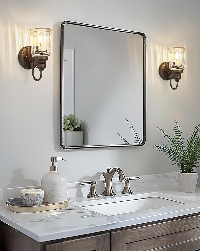 Rustic Wall Sconces Set of Two, HWH Farmhouse Vanity Wall Sconces for Bathroom, 1-Light Wall Sconce Light Fixtures Indoor Wall Lamps for Bedroom, Oil Rubbed Bronze Finish, 5HZG106B-2 ORB