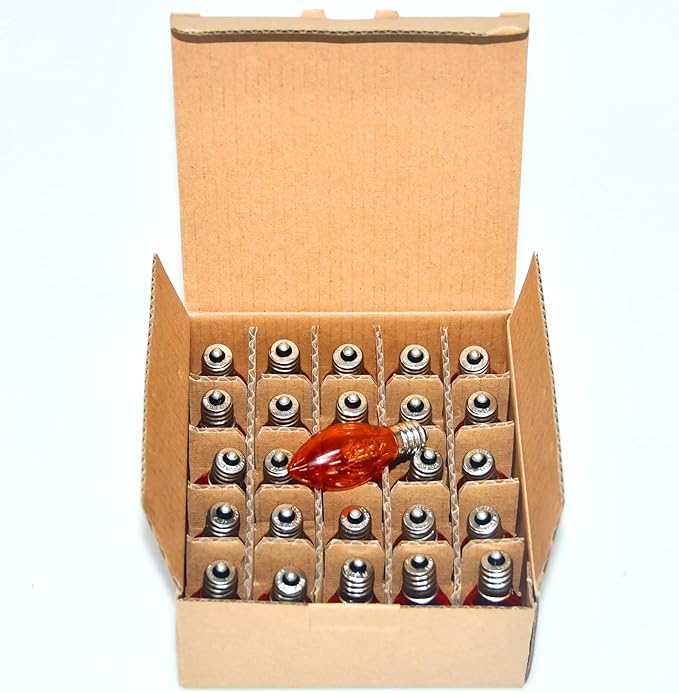 25 Pack Orange Light Bulb C7 Replacement Bulbs, Perfect as Halloween String Light Bulbs Replacement Orange Bulb, C7/E12 Candelabra Bulb, 5W Transparent Orange Incandescent Light Bulbs